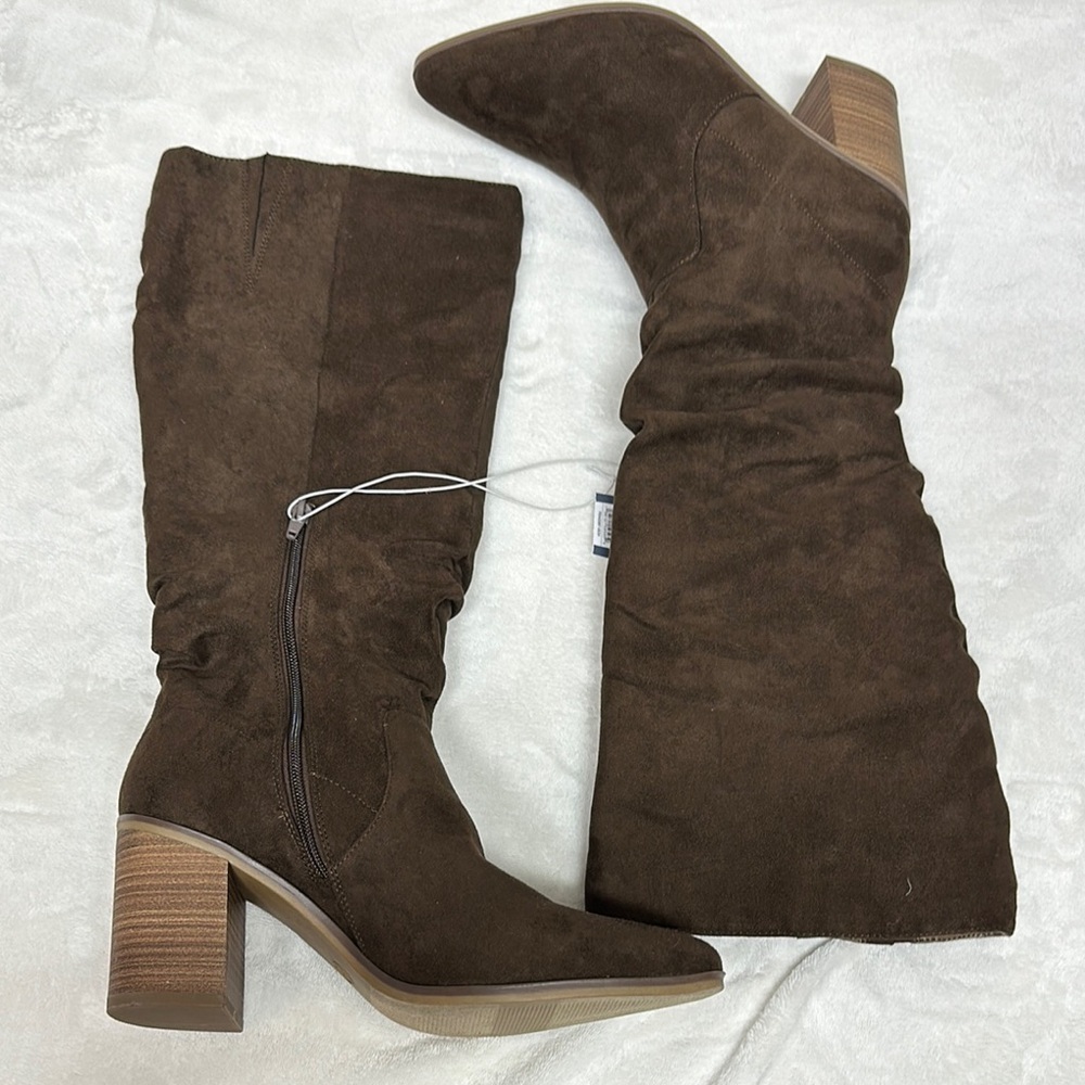 Universal Thread Brown Heeled Boots with Suede Like Finish